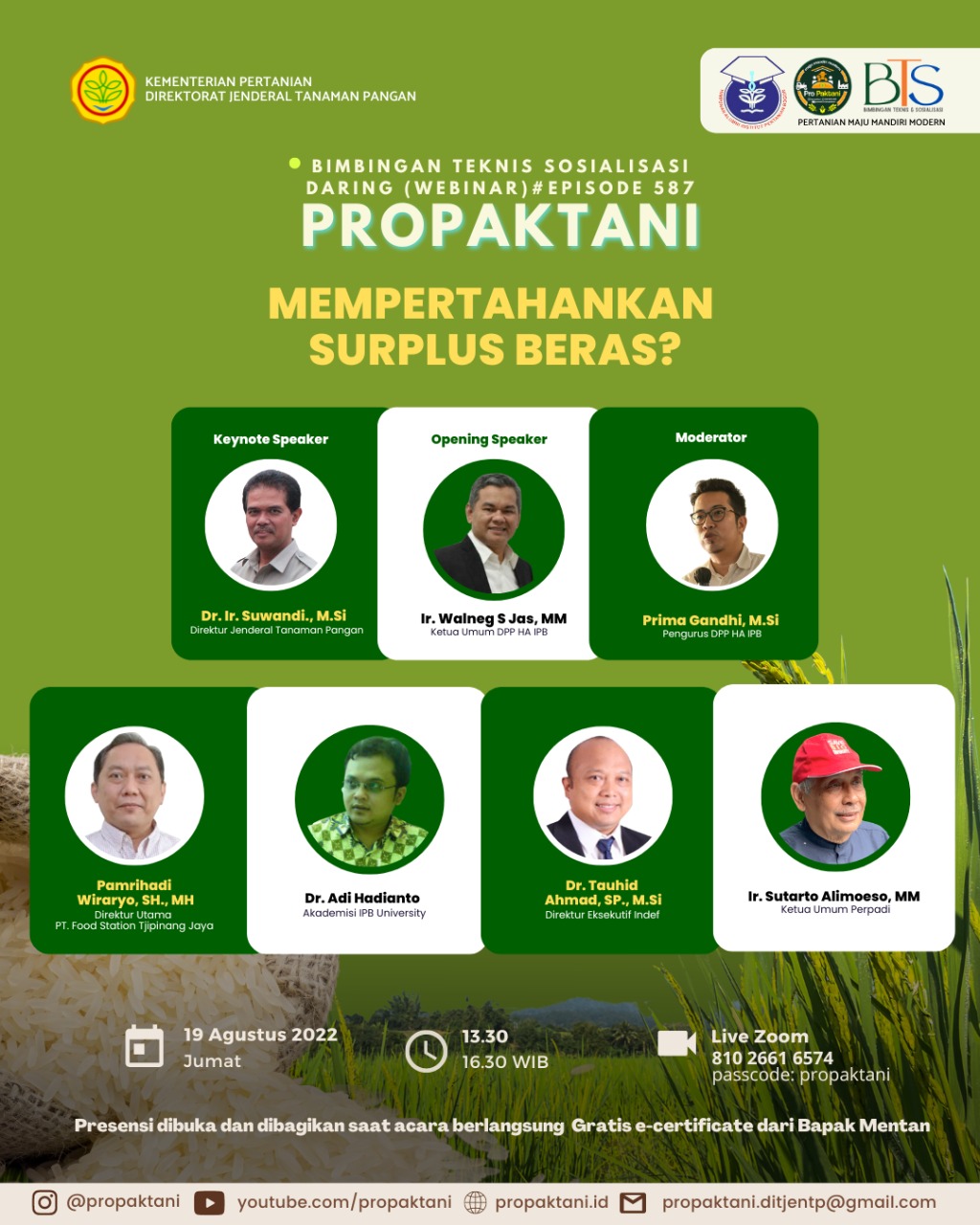 Webinar Bimbingan Teknis dan Sosialisasi (BTS) Propaktani Kementan, Jumat (19/8). 