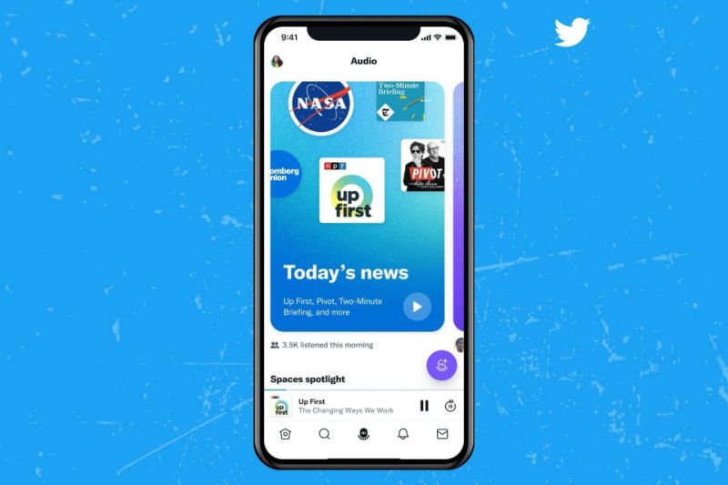 Tampilan tab Twitter Spaces yang diperluas dan akan menghadirkan konten podcast untuk penggunanya. 
