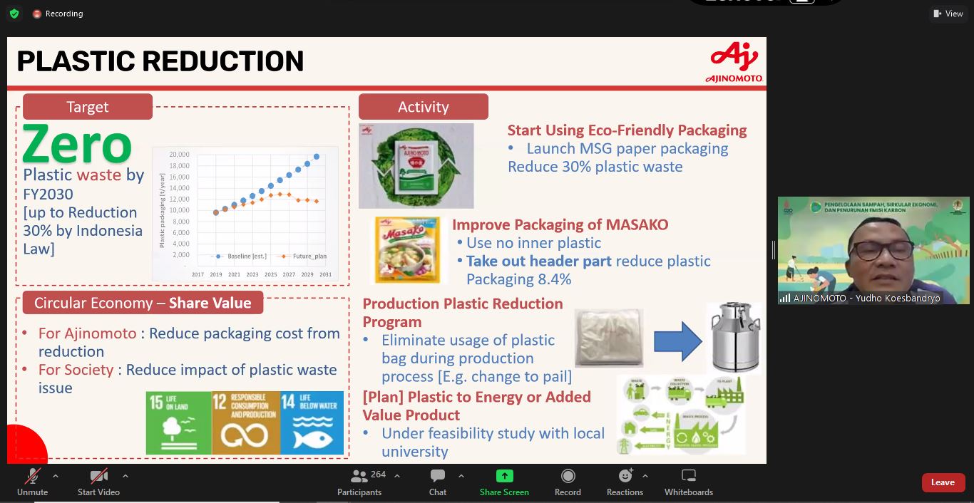 Direktur PT Ajinomoto Indonesia Yudho Koesbandryo dalam Webinar Festival Peduli Sampah yang diselenggarakan KLHK.