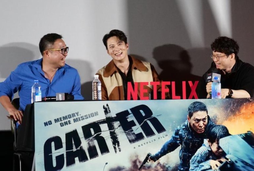 Aktor Joo Won saat konferensi pers film Carter