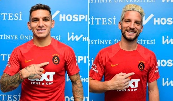 Dua pemain anyar Galatasaray Lucas Torreira (kiri) dan Dries Mertens.