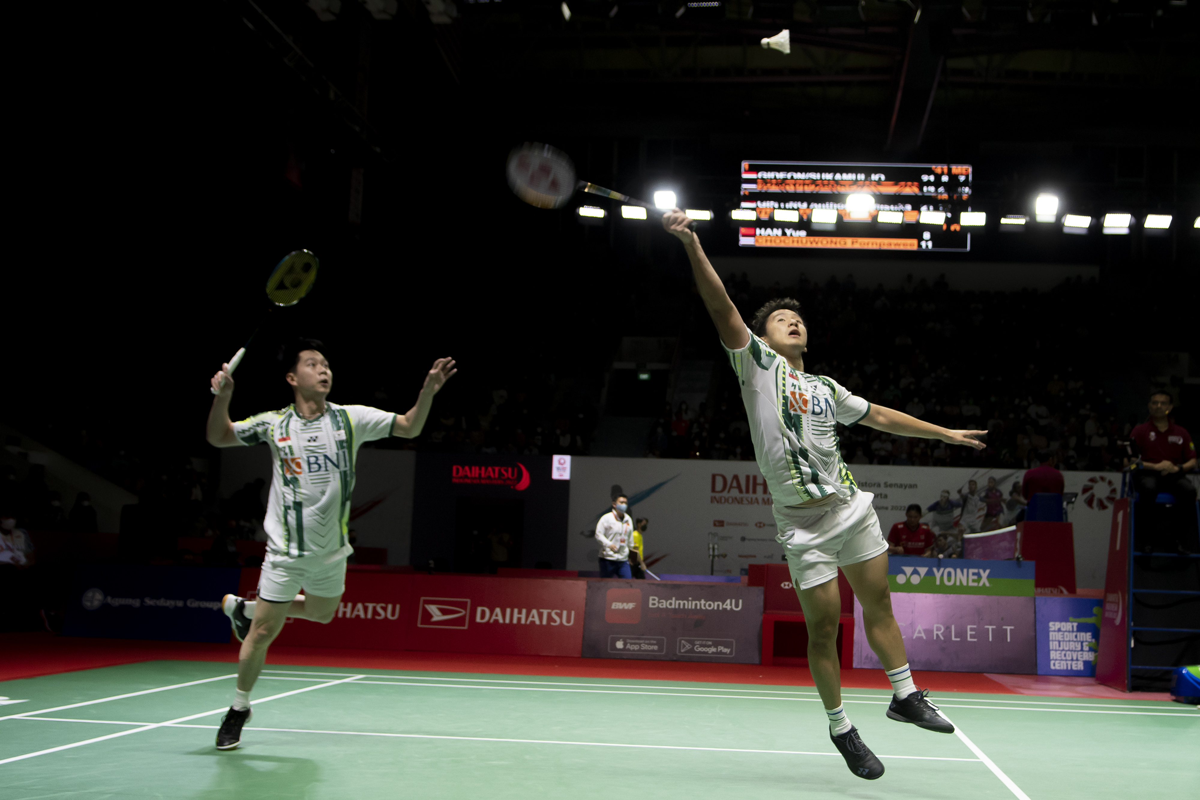 Pebulu tangkis ganda putra Indonesia Marcus Gideon/Kevin Sanjaya saat berlaga.