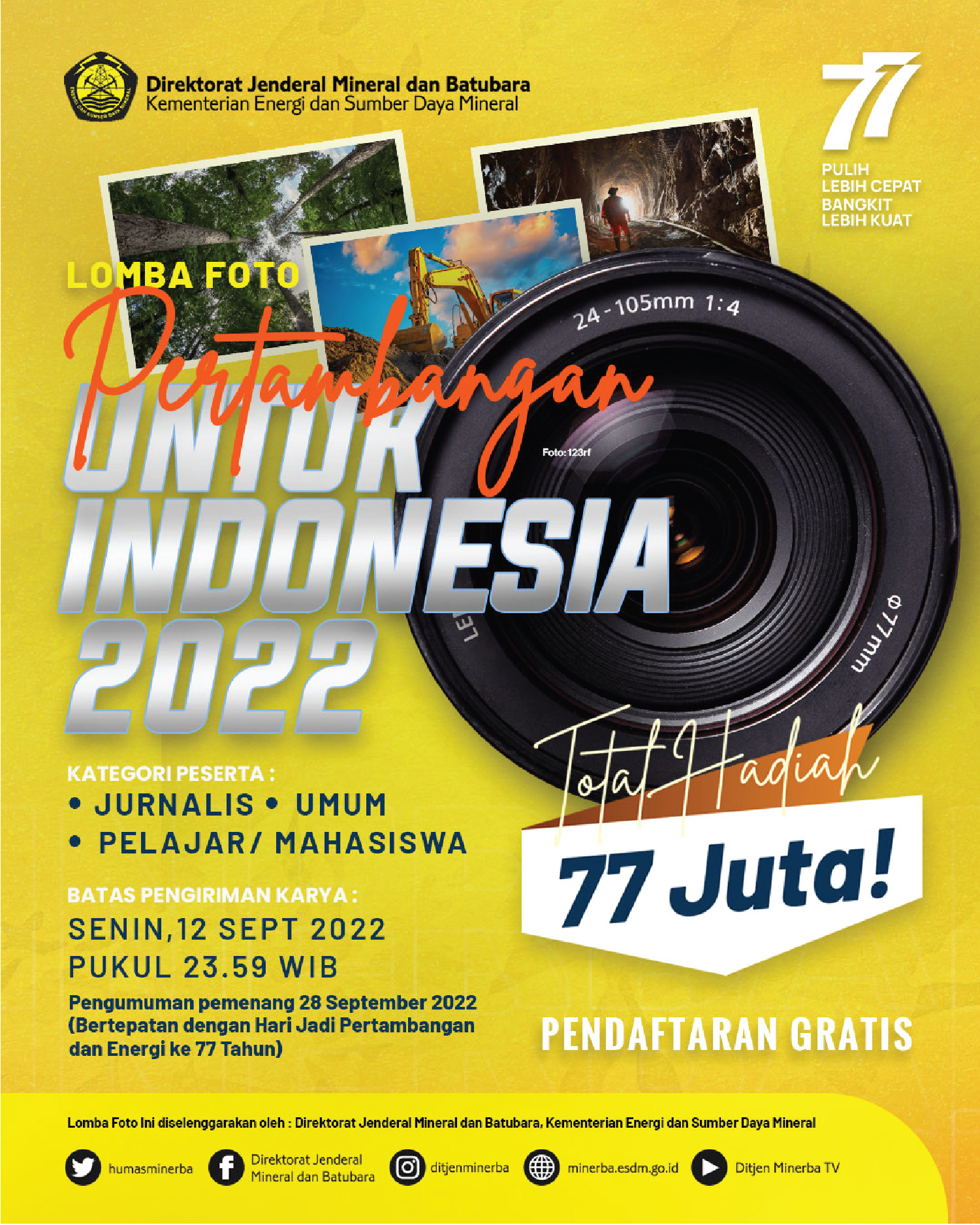 Ditjen Mineral dan Batu Bara, Kementerian ESDM menggelar Lomba Foto Pertambangan untuk Indonesia. 