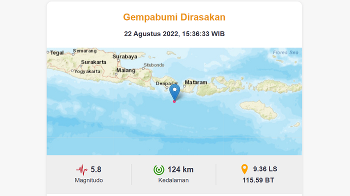 Penjelasan BMKG Soal Penyebab Gempa Bali 5,8 M
