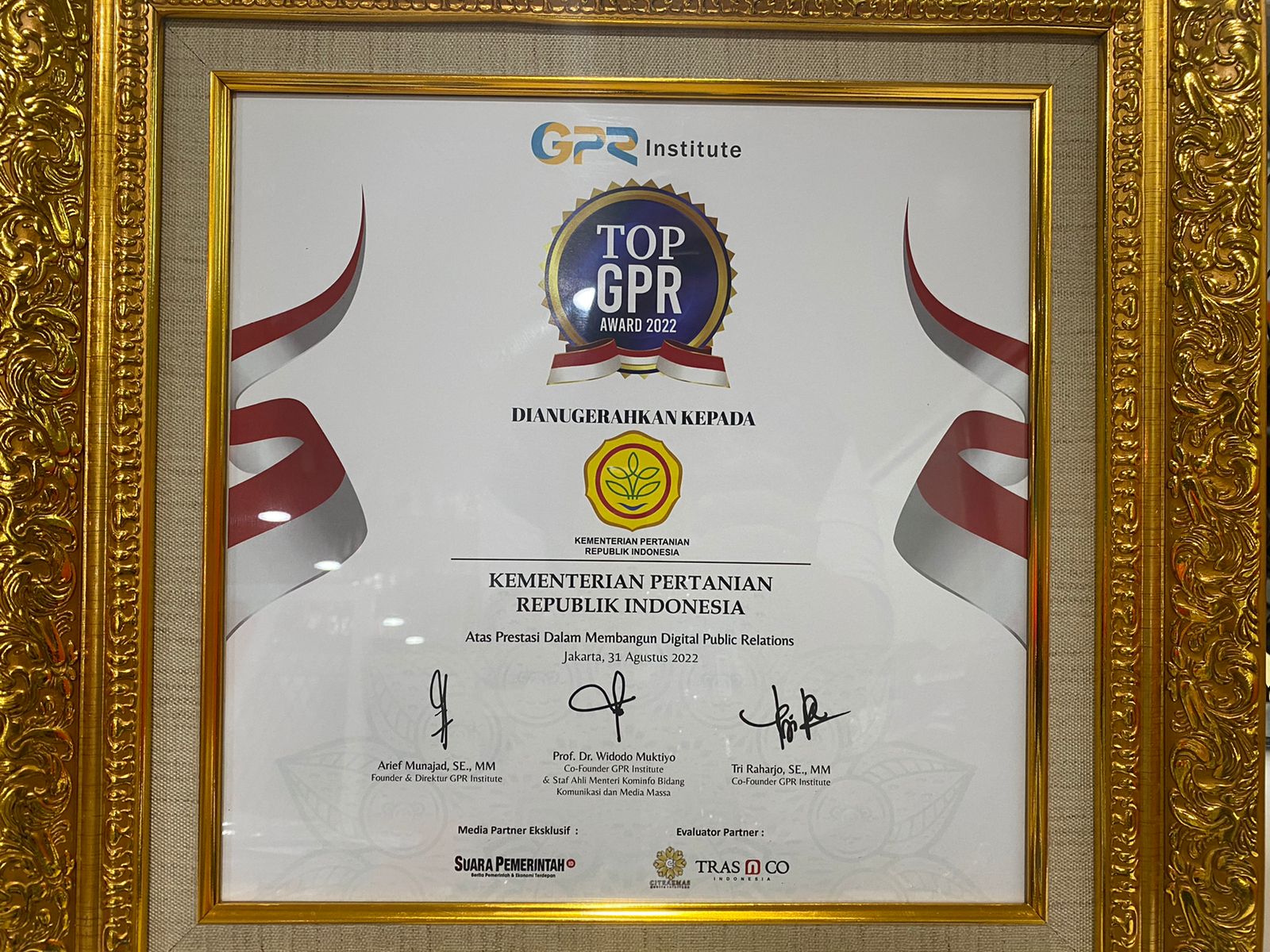 Penghargaan TOP GPR untuk Humas Kementan