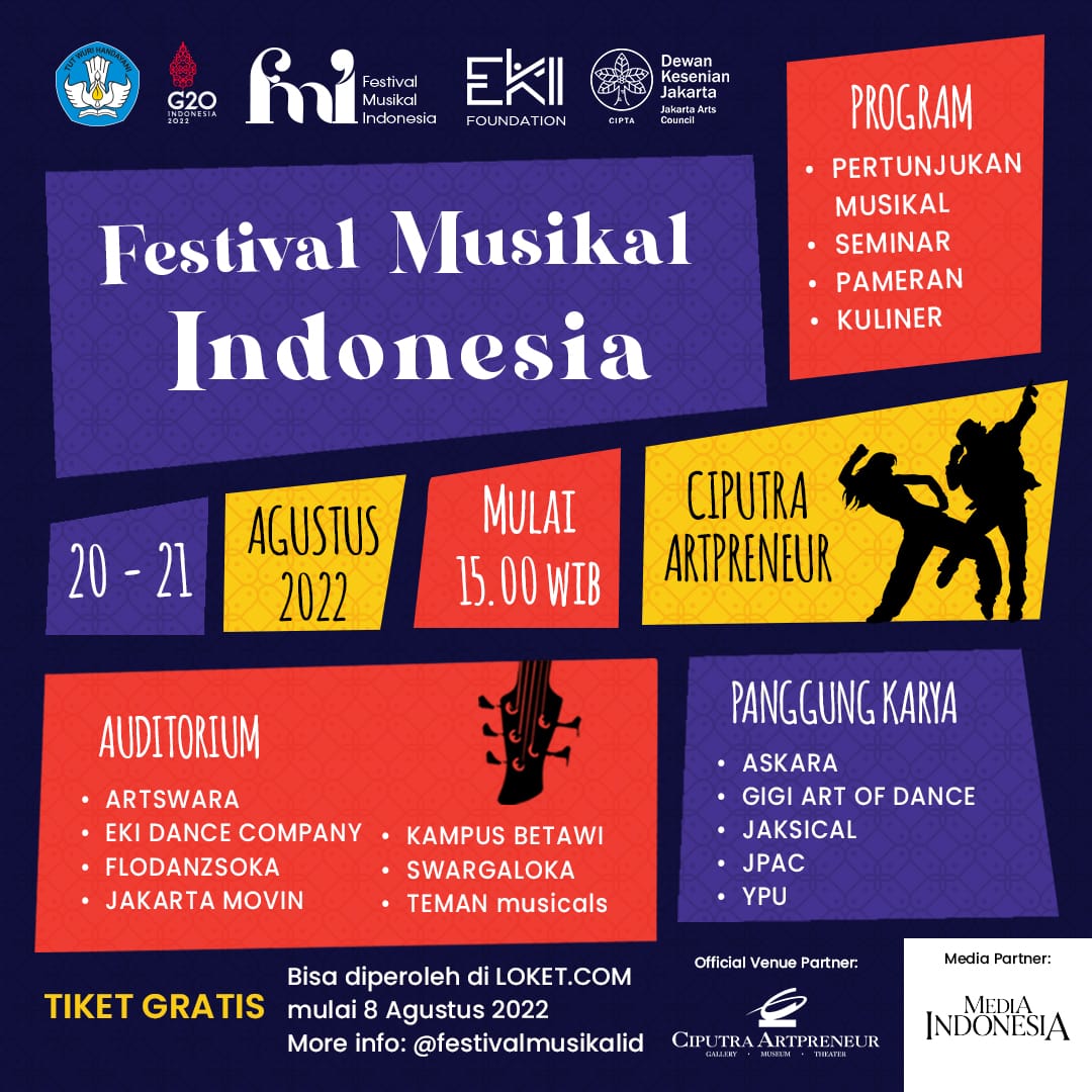 Festival Musikal Indonesia (FMI) juga menghadirkan seminar, pameran, hingga kuliner Nusantara di Ciputra Artpreneur, Jakarta. 