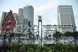 Logo Presidensi G20 Indonesia di Bundaran Hotel Indonesia