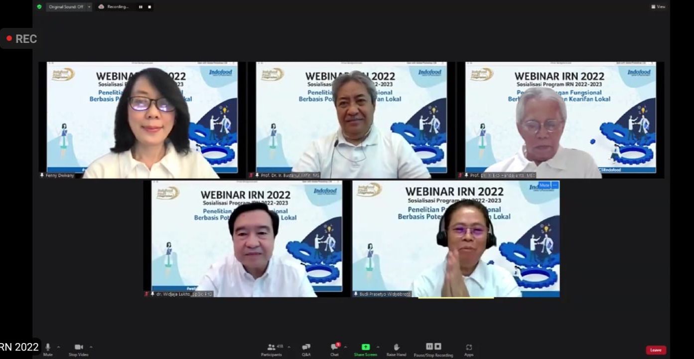 Webinar IRN 2022 dengan Penelitian Pangan Fungsional Berbasis Potensi Kearifan Lokal.  
