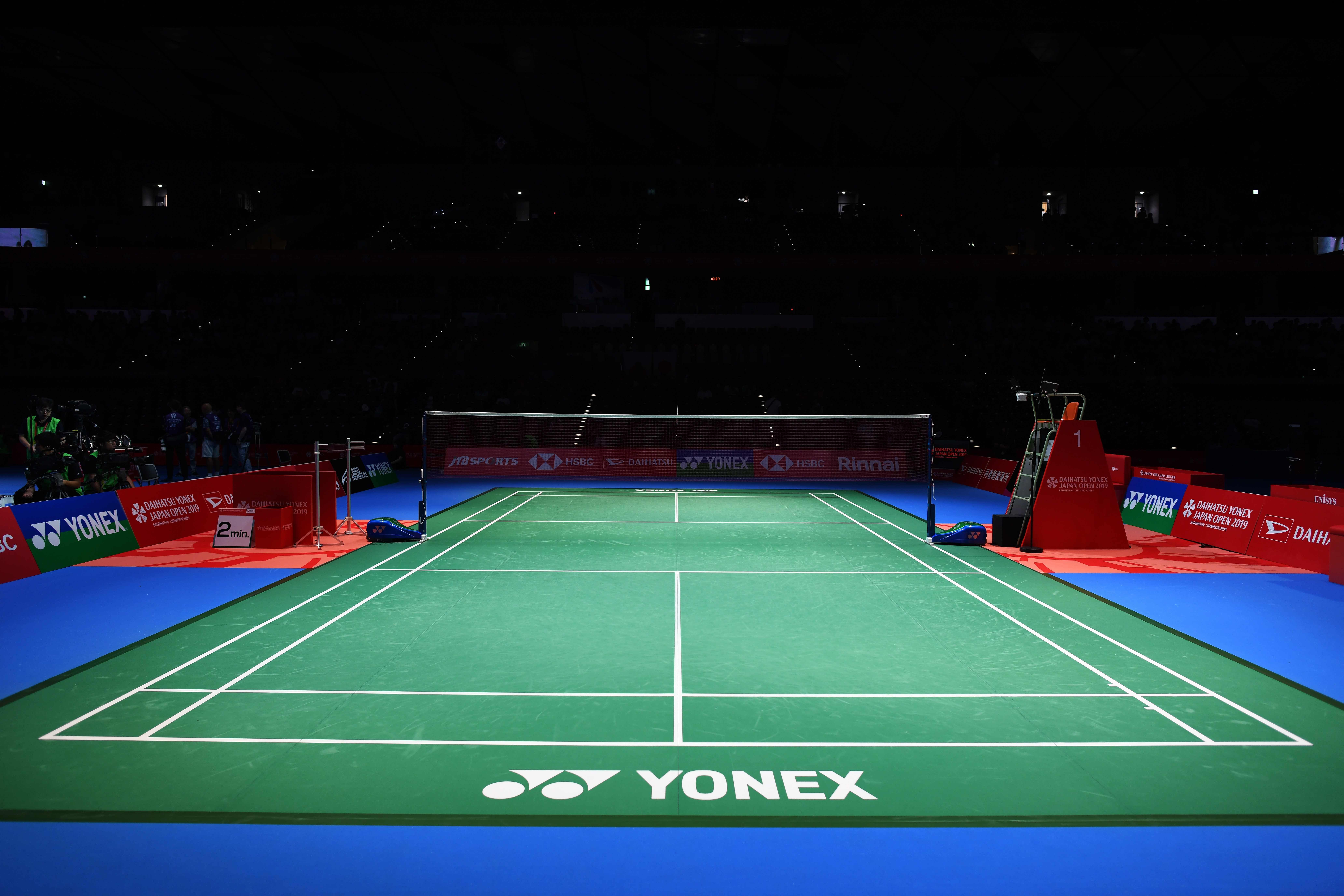 Potret lapangan bulu tangkis untuk pertandingan.