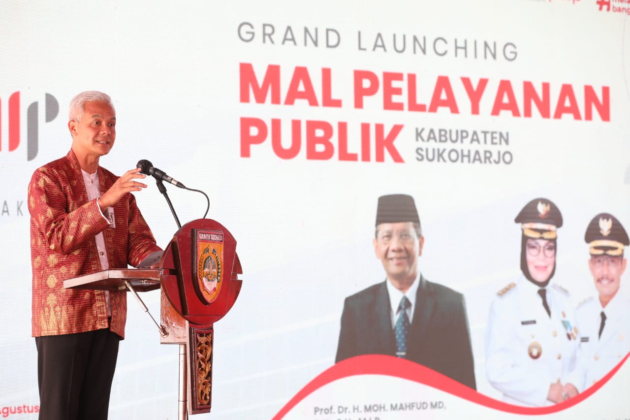 Gubernur Jateng Ganjar Pranowo meresmikan Mal Pelayanan Publik (MPP) Kabupaten Sukoharjo, Sevaka Bhakti Wijaya, Kamis (25/8/2022)