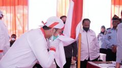 Puluhan warga binaan berlatar belakang terorisme menyatakan ikrar setia terhadap NKRI di Lapas Gunungsindur, Kabupaten Bogor, Jawa Barat.