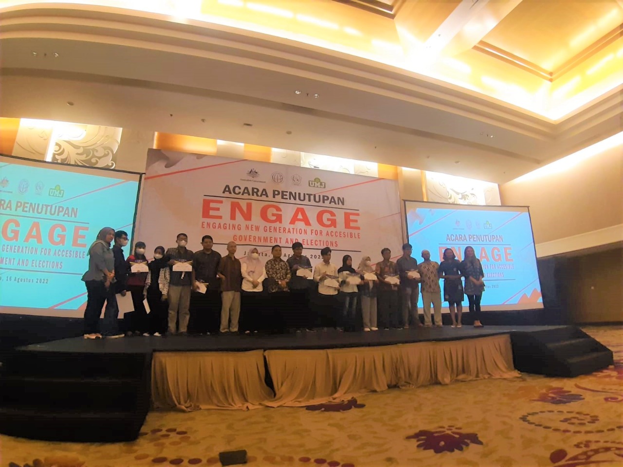 Acara penutupan program Engage Training (Engaging a New Generation for Accesible Governance & Elections) di Jakarta, Selasa (16/8).