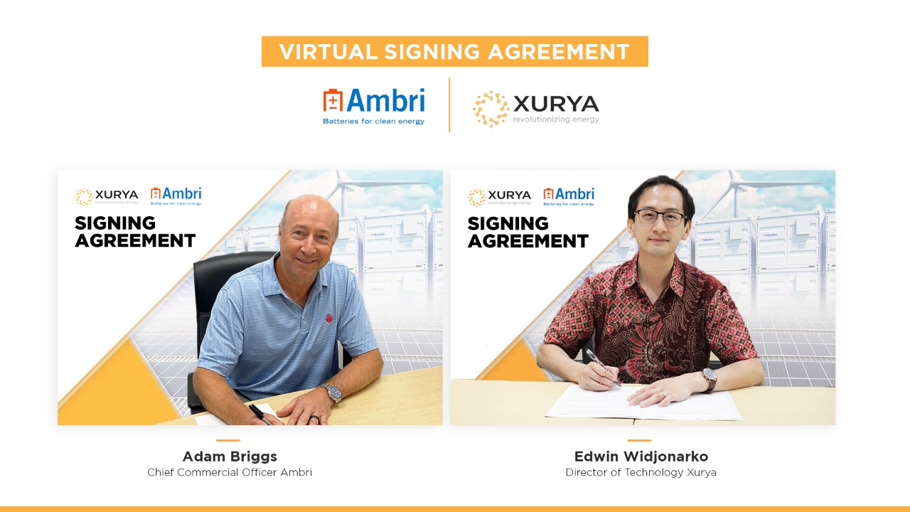 Penandatangan MoU oleh Adam Briggs, Chief Commercial Officer Ambri dan Dr. N. Edwin Widjonarko, Co-Founder & Director of Technology Xurya. 