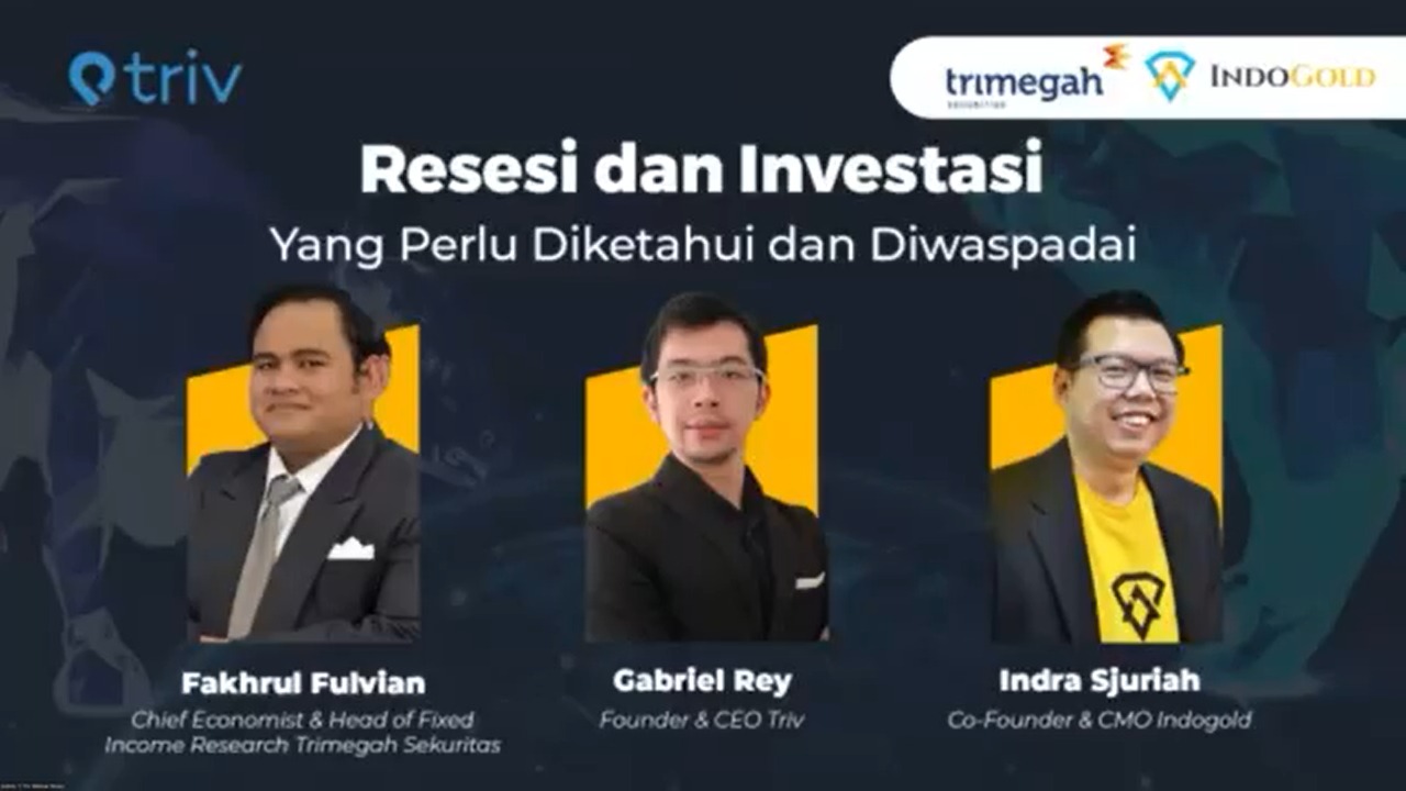 Webinar Resesi dan Investasi yang mengupas tuntas strategi investasi apabila terjadi resesi. 