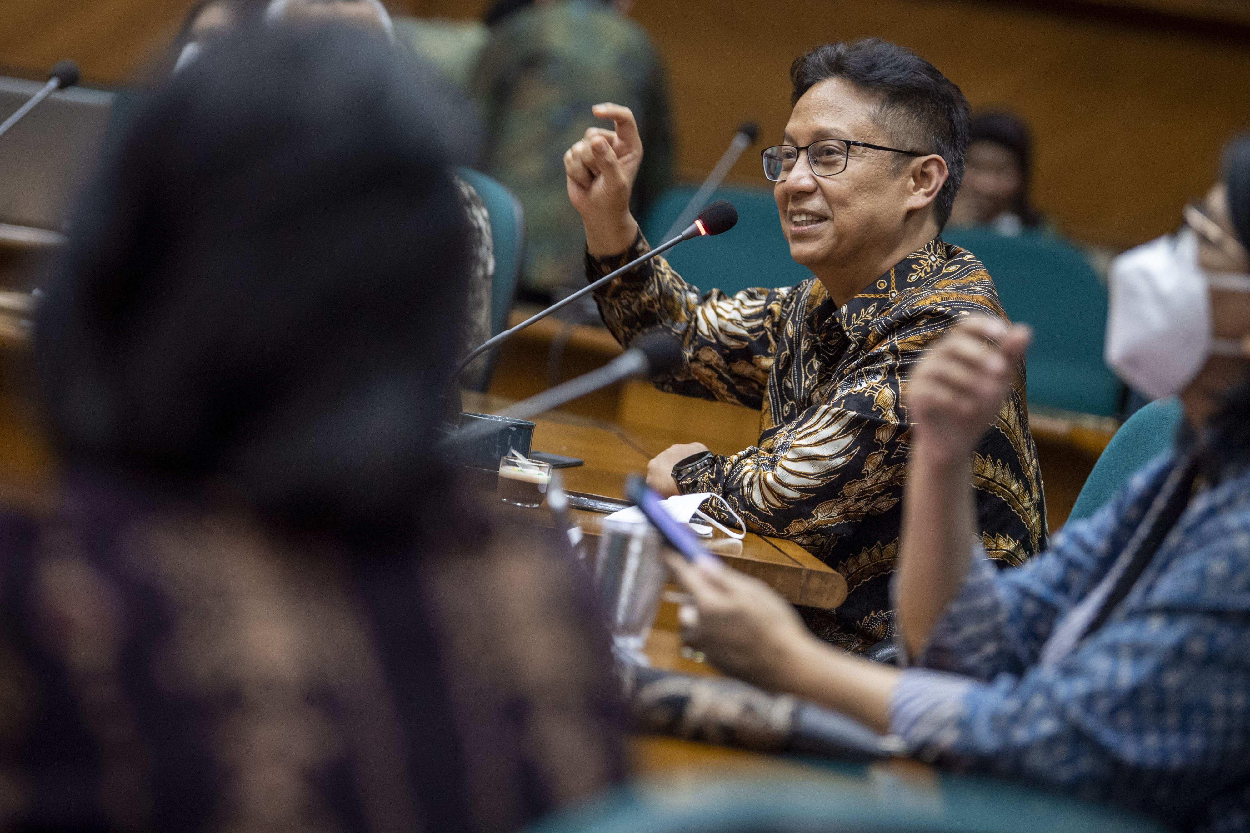 Menteri Kesehatan Budi Gunadi Sadikin saat menghadiri FGD Riset ITB di Bandung, Jawa Barat, Kamis (14/7).