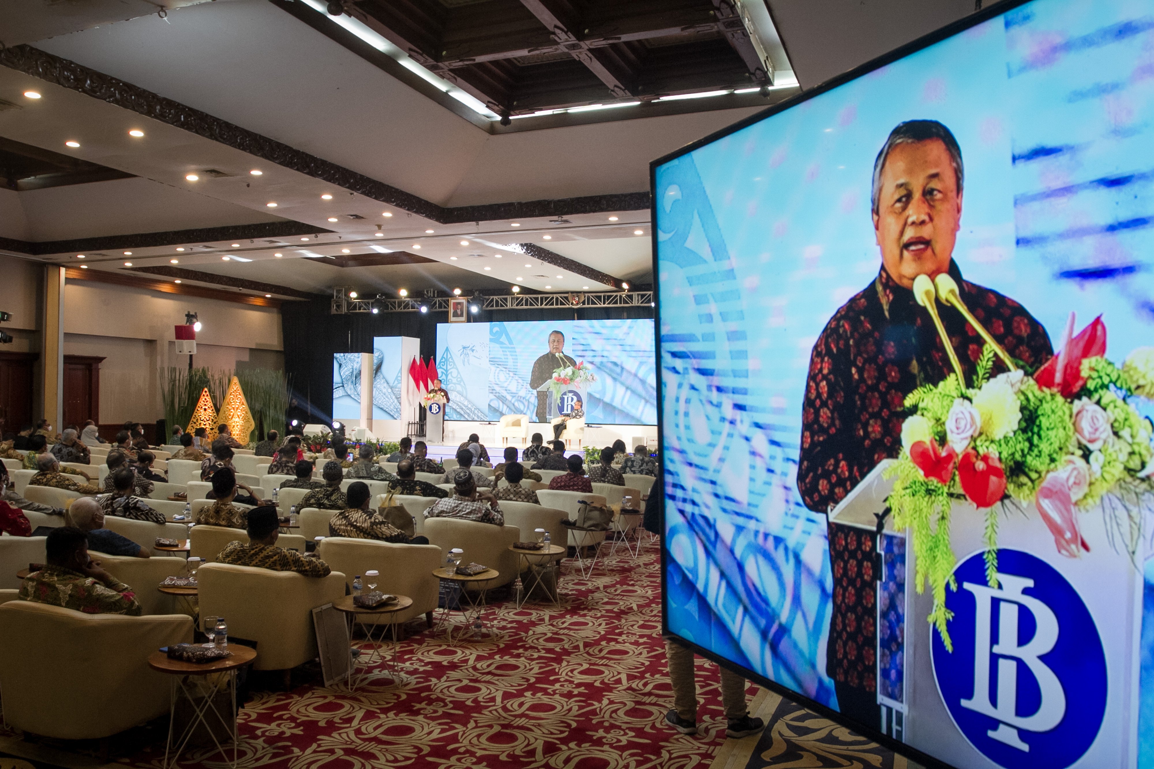  Gubernur Bank Indonesia Perry Warjiyo saat memberikan sambutan.