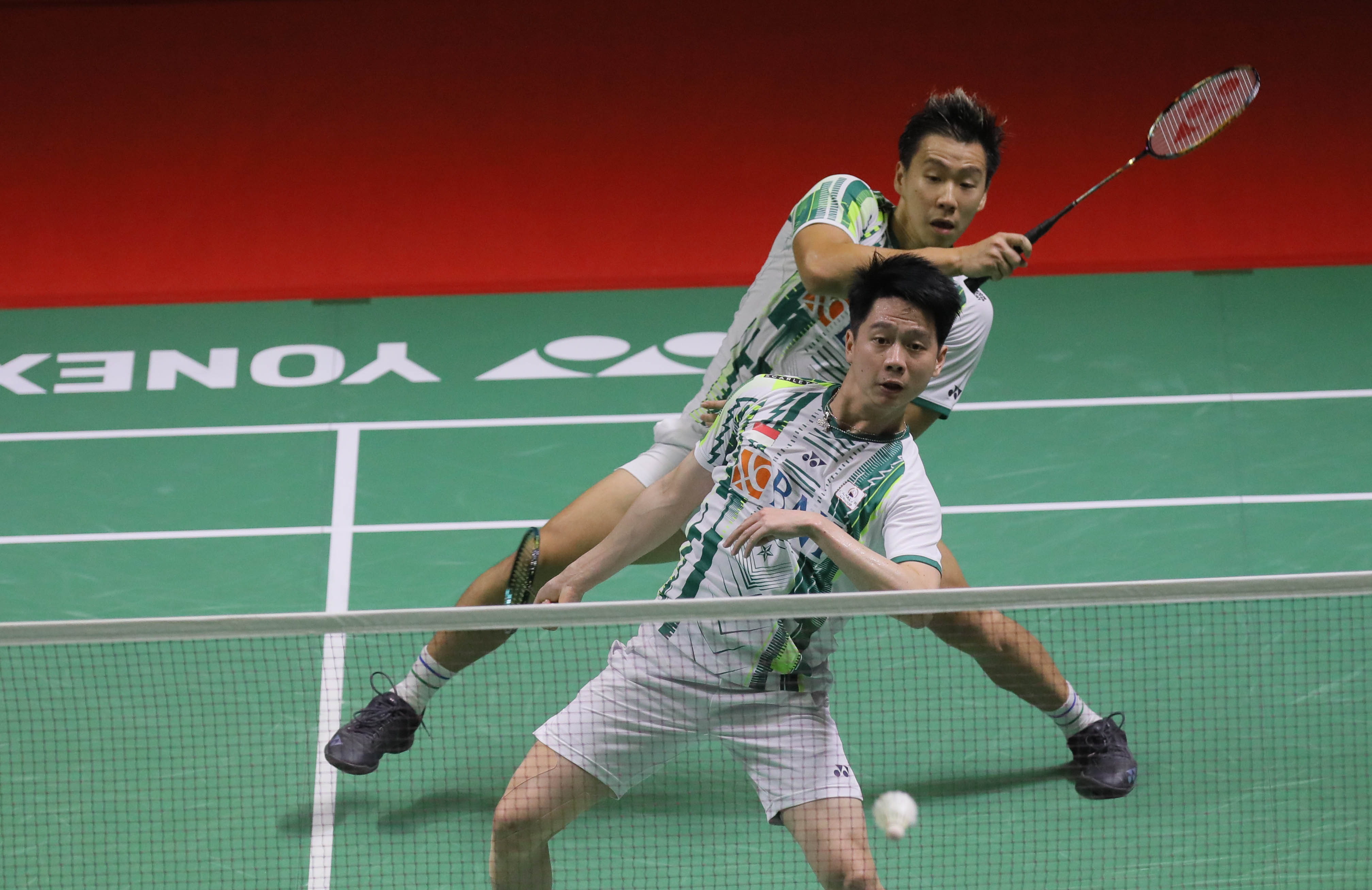 Ganda putra Indonesia Kevin Sanjaya Sukamuljo (depan) dan Marcus Gideon