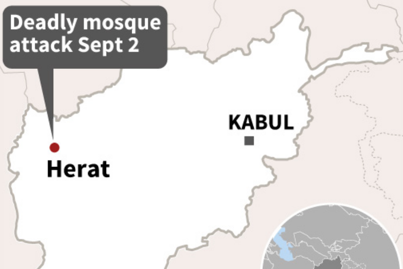 Peta Afghanistan menunjukan kota Herat, lokasi ledakan mematikan di suatu masjid pada Jumat (2/9).