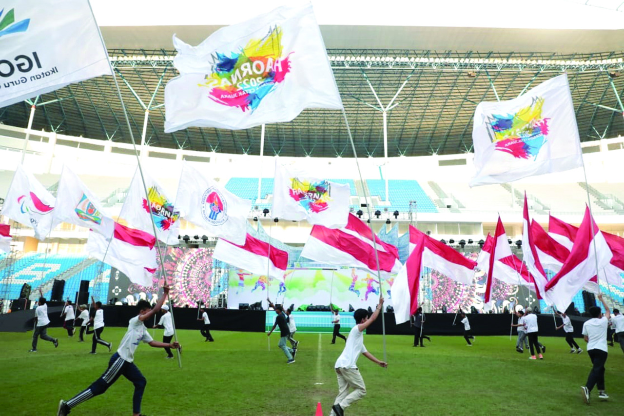 Suasana General Rehearsal Puncak Peringatan Haornas ke-39 yang berlangsung di Stadion Batakan, Balikpapan, Kalimantan Timur