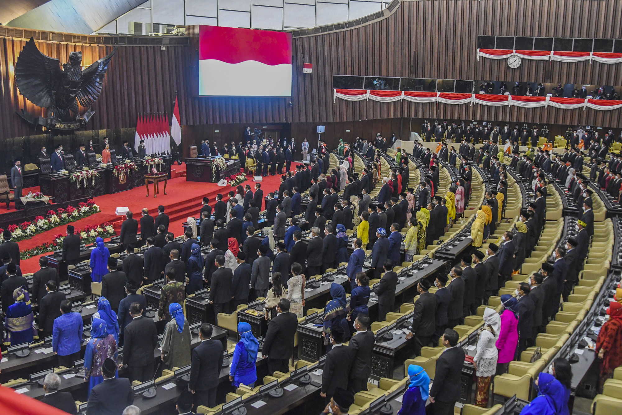 Suasana rapat Paripurna pembukaan masa persidangan I DPR tahun sidang 2022-2023 di Gedung Nusantara, Kompleks Parlemen, Senayan.