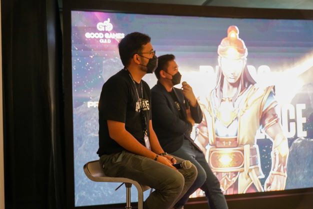 CEO & Founder Good Games Guild, Aditya Kinarang dan Co-founder Battle of Guardians, Alexander Lim saat konferensi pers, Kamis (22/9). 
