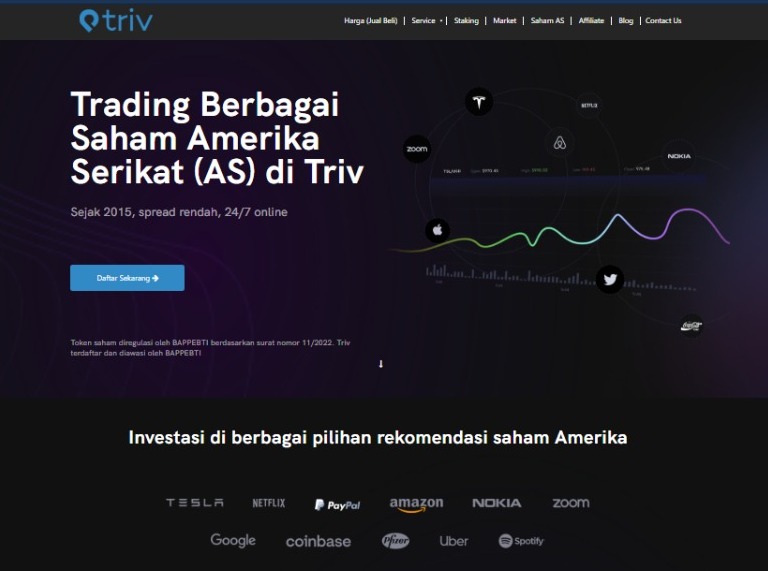 Triv.co.id mengumumkan bahwa customer-nya sudah dapat melakukan transaksi token saham berbagai perusahaan AS di platformnya.