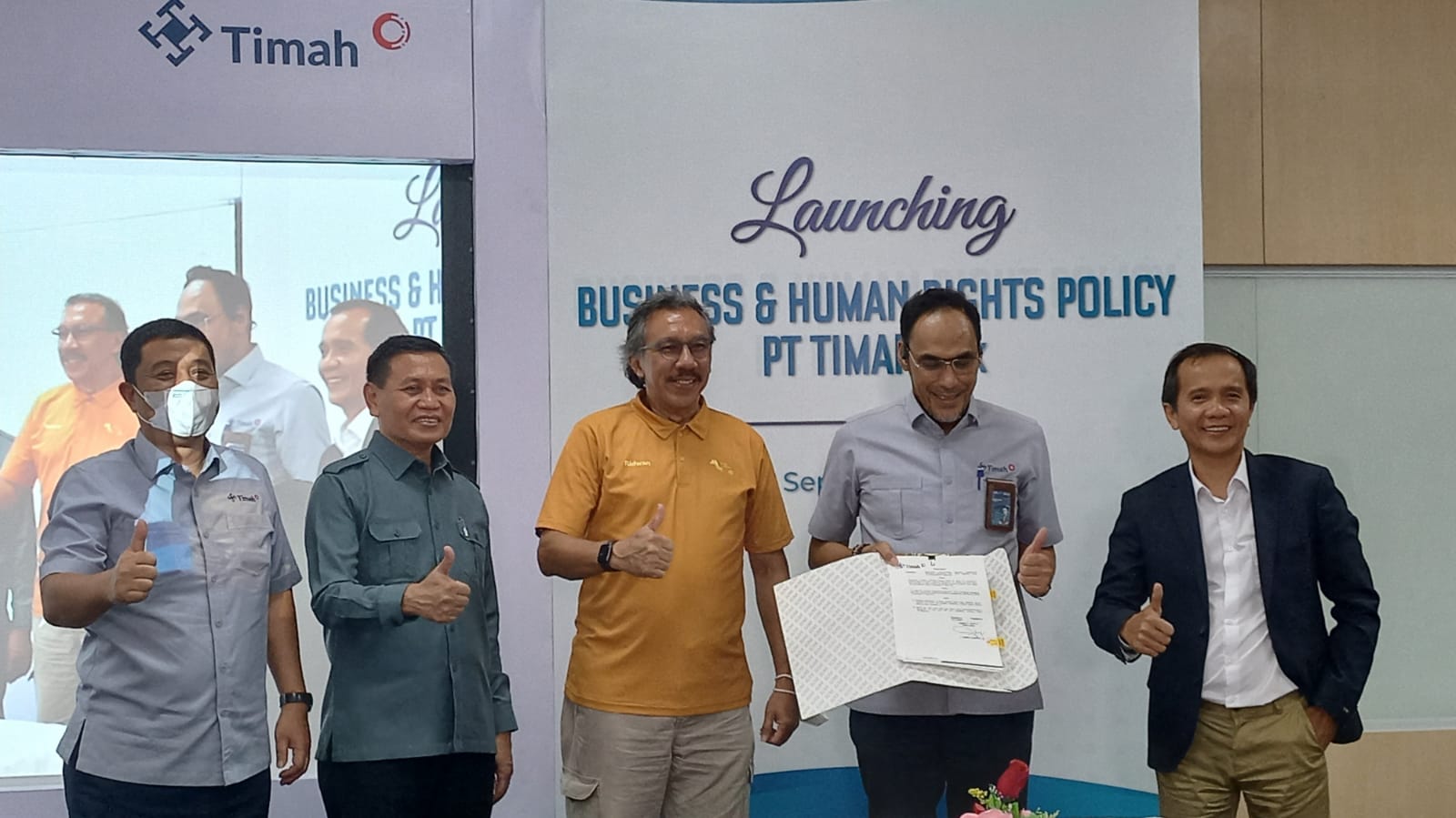 Pj Gubernur Babel Ridwan Djamaluddin, Dirjen Kemenkumham  Dr Mualimin Abdi, Dirut PT Timah Achmad Ardianto dan Nur Kholis konsultan HAM