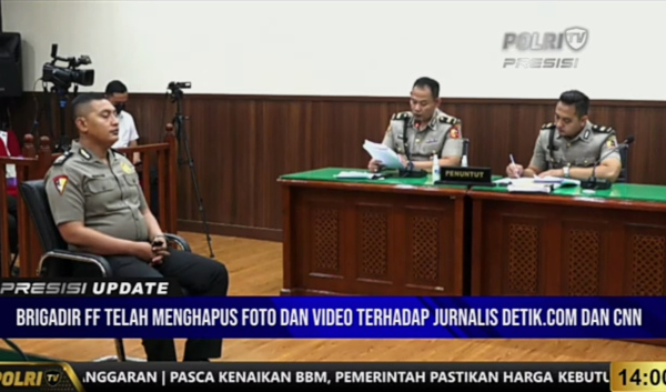 Tangkapan layar sidang etik Brigadir Fryllian Fitri Rosadi dari streaming kanal Polri TV.