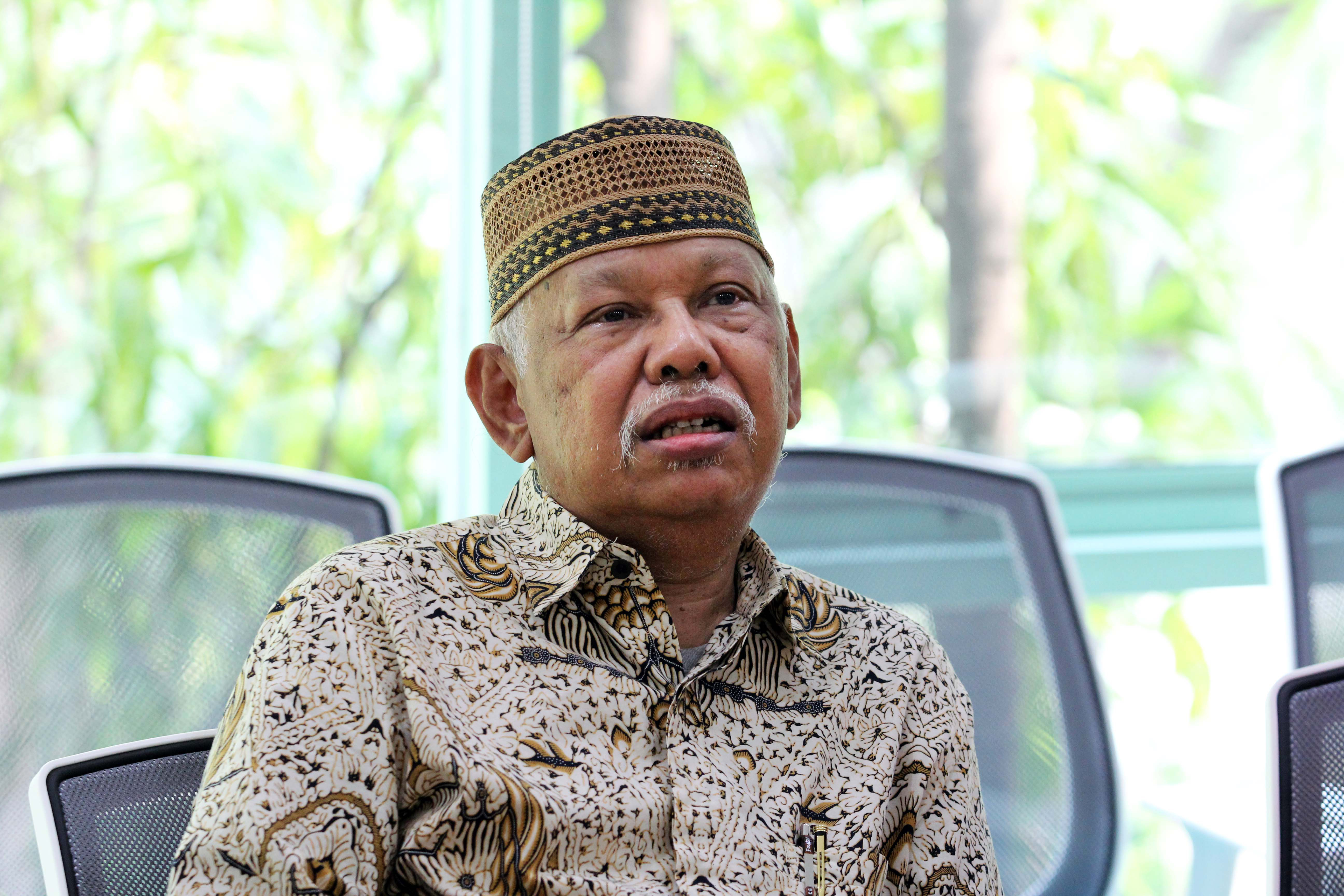  Ketua Dewan Pers 2022-2025 Azyumardi Azra saat berkunjung ke Kantor Media Group Network, Kedoya, Jakarta Barat, Senin (20/6).