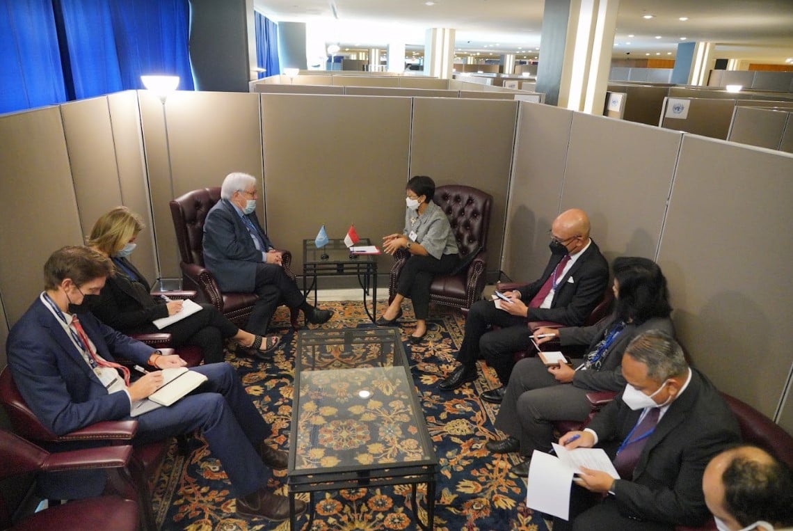 Pertemuan Menteri Luar Negeri Retno Marsudi dengan Wakil Sekjen sekaligus Kepala Bantuan Kemanusiaan PBB, Martin Griffiths, di New York