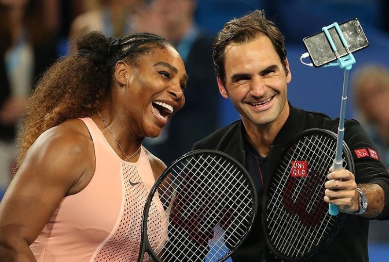 Serena Williams (kiri) dan Roger Federer
