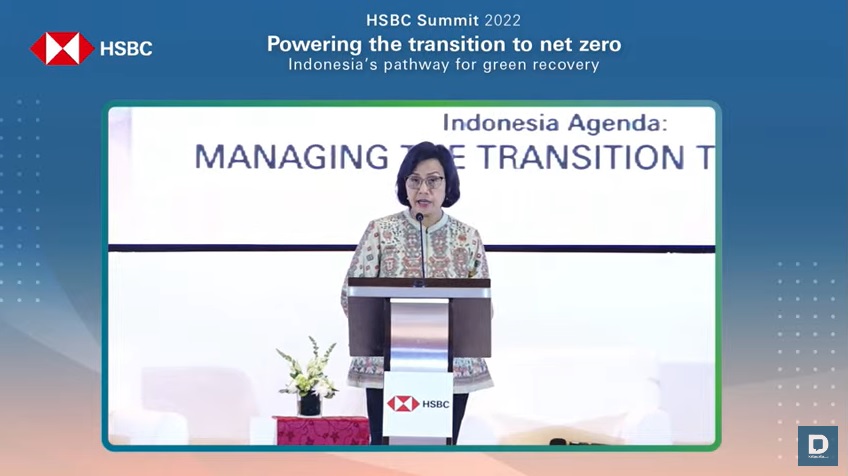 Menteri Keuangan Sri Mulyani Indrawati memberikan sambutan di HSBC Summit 2022