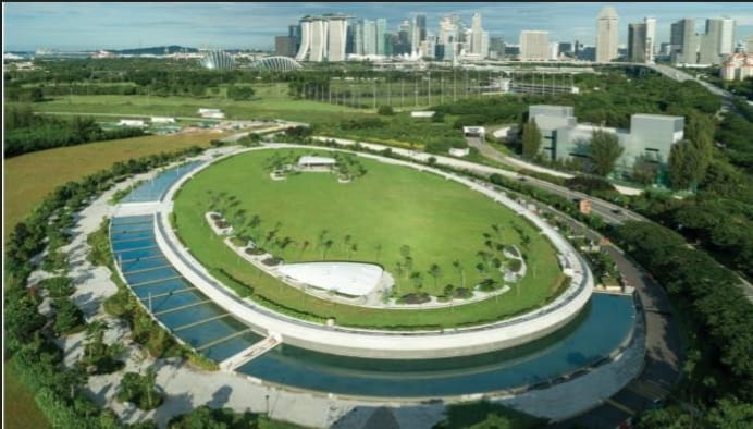 Pemandangan Keppel Marina East Desalination Plant dari udara