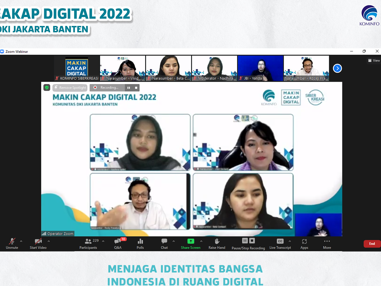 Webinar tentang Menjaga Identitas Bangsa di Ruang Digital pada Selasa (20/9).