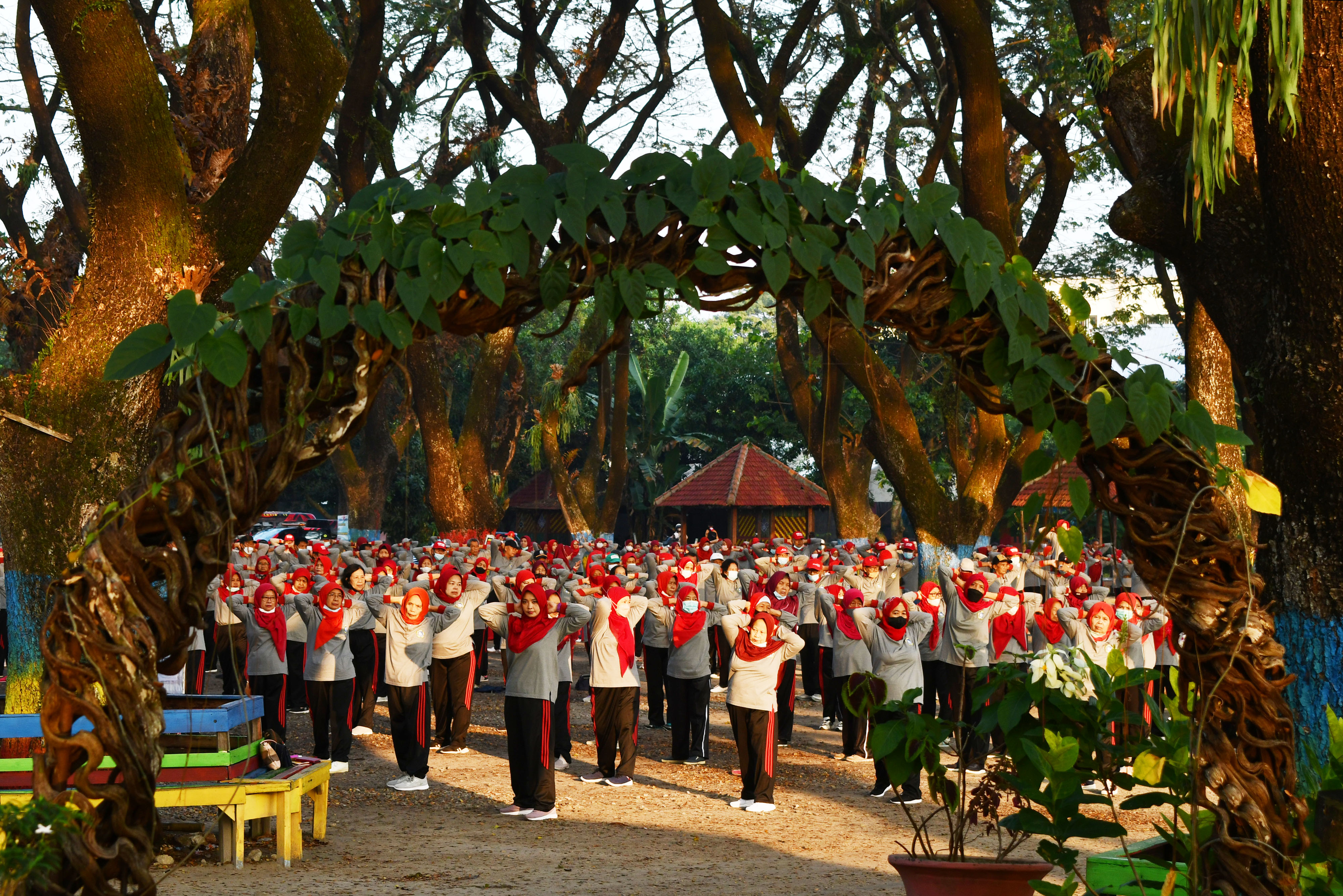 Warga lanjut usia (lansia) mengikuti senam bersama di Kota Madiun, Jawa Timur.