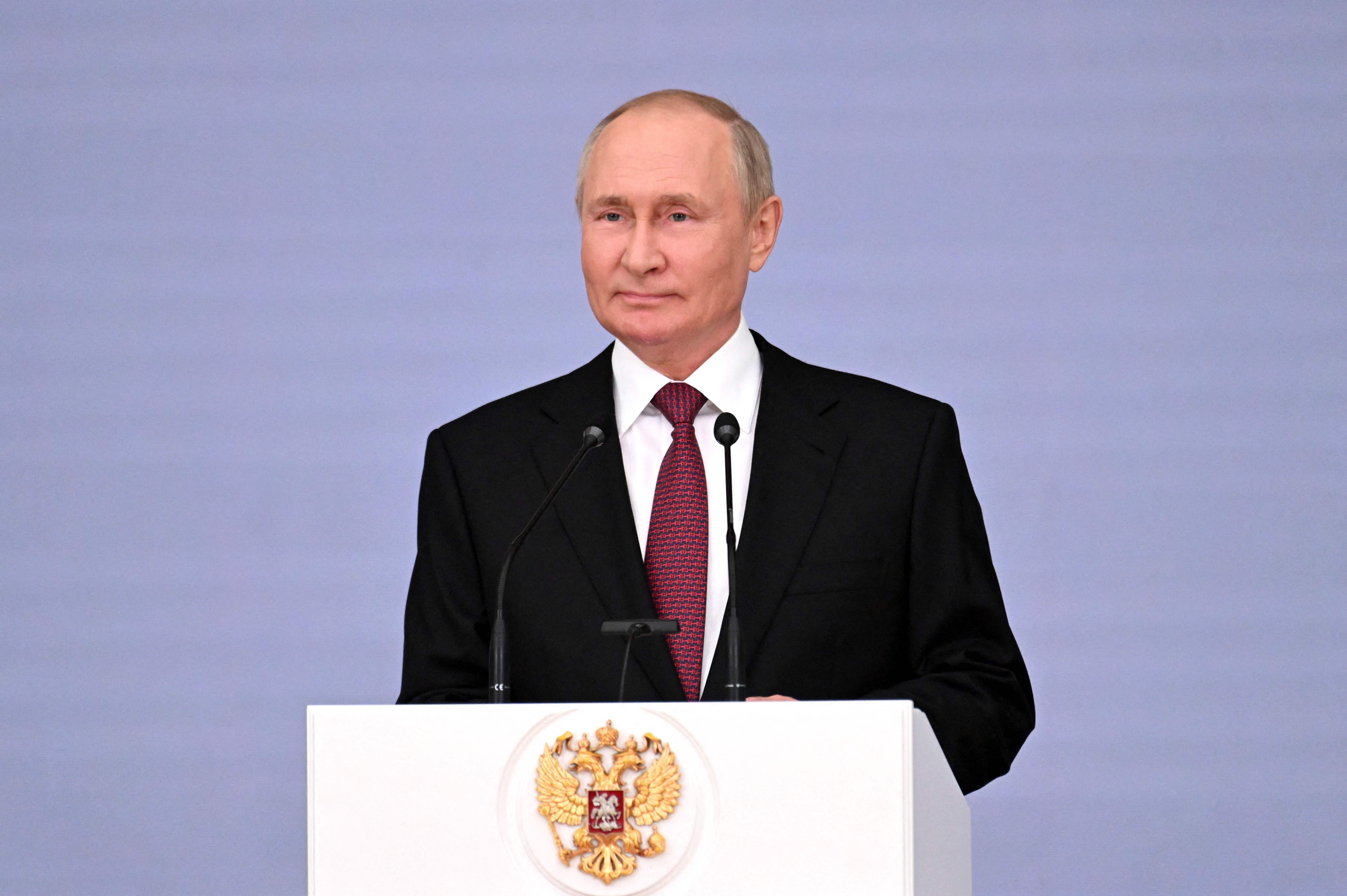 Presiden Rusia Vladimir Putin saat menjadi pembicara.