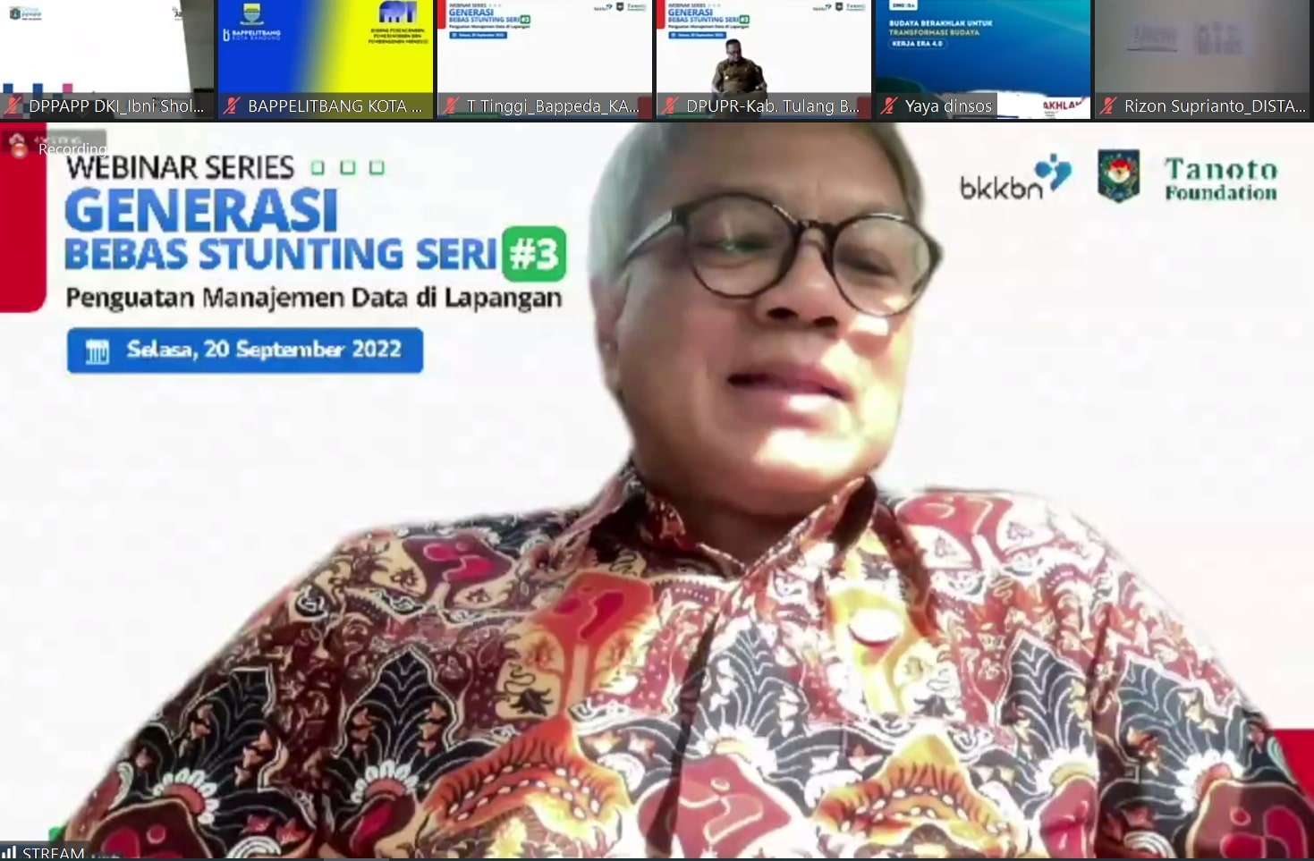  Webinar Nasional: Generasi Bebas Stunting Seri 3 dengan topik Penguatan Manajemen Data di Lapangan