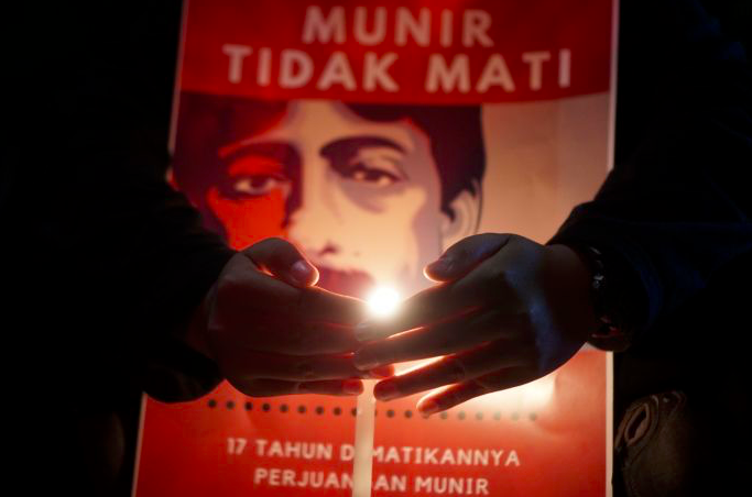 Mahasiswa mengikuti aksi refleksi 17 tahun kematian aktivis HAM Munir pada 2021 lalu.