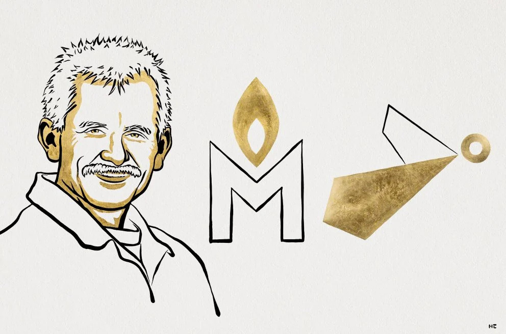 Aktivis HAM asal Belarus, Ales Bialiatski dan logo lembaga HAM Rusia, Memorial, serta logo organisasi Kebebasan Masyarakat Sipil Ukraina