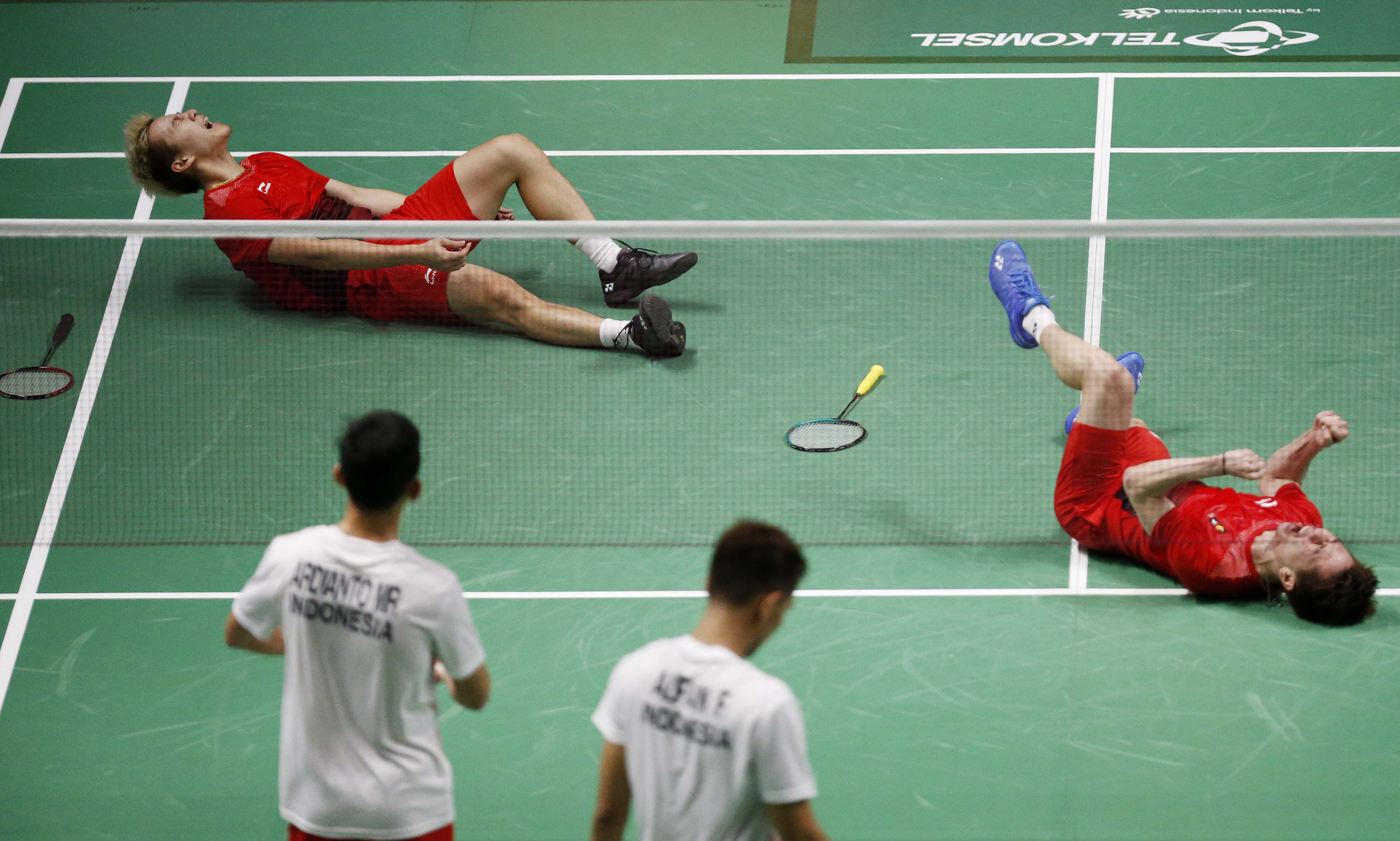 Ekspresi Kevin Sanjaya/Markus Gideon ketika mengalahkan Fajar Alfian/M Rian Ardianto pada final Asian Games 2018 lalu.