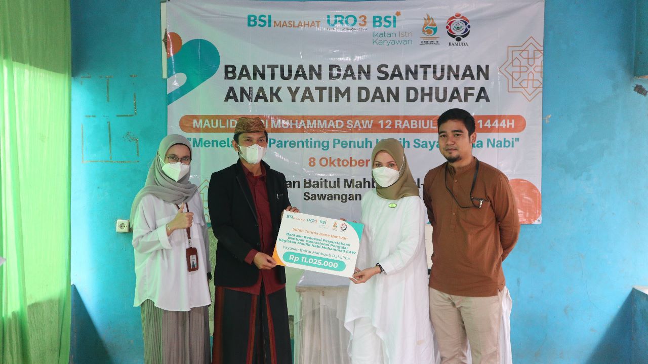 Ikatan Istri Karyawan BSI (IIKBSI) bersama BSI Maslahat melakukan kegiatan Santunan Anak Yatim dan Dhuafa dalam rangka memperingati Maulid