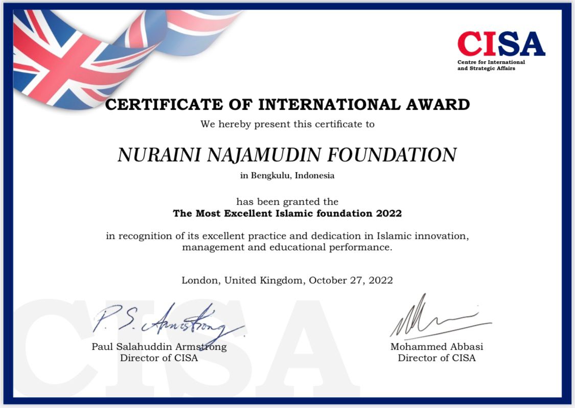 Penganugerahan dari CISA London untuk Yayasan Nuraini Najamudin Bengkulu
