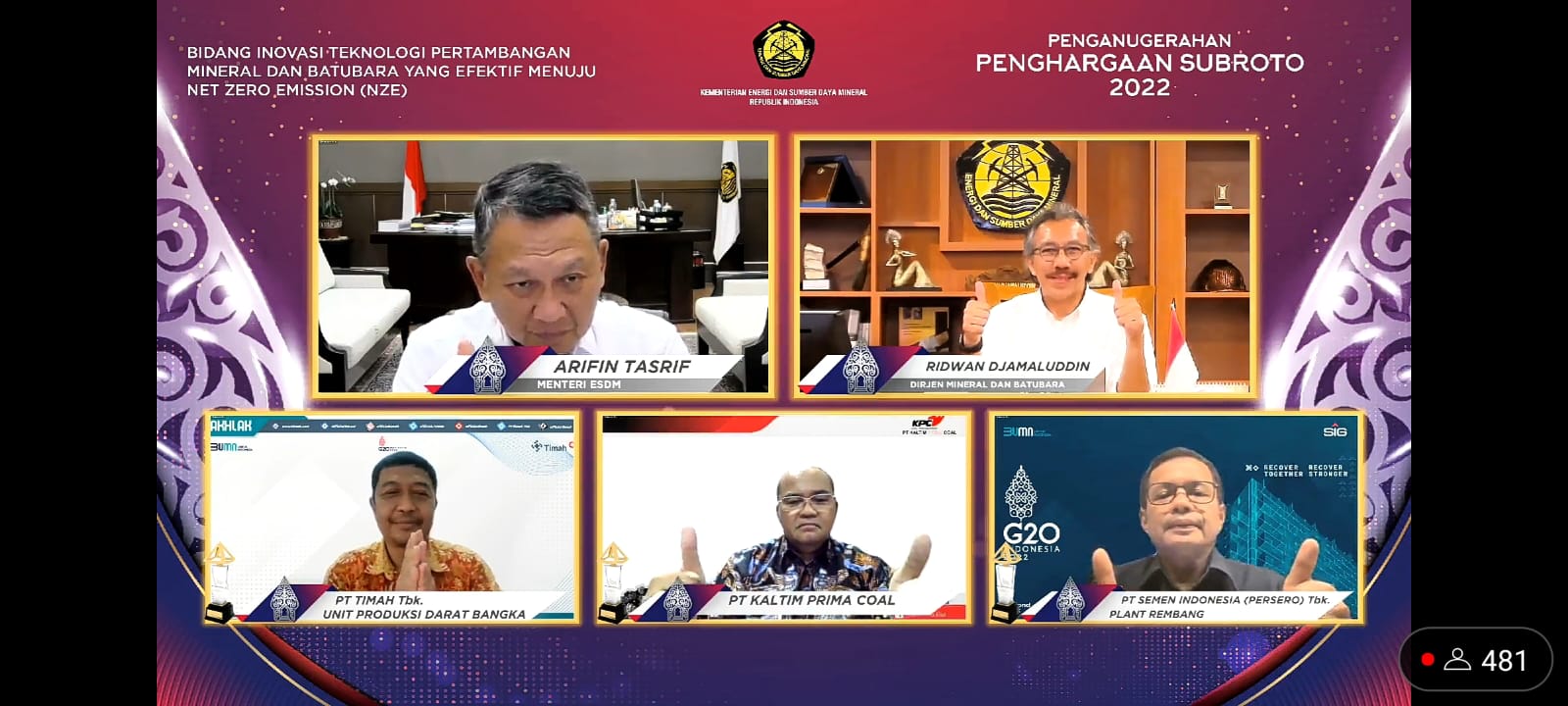 Penghargaan Subroto 2022 yang dilaksanakan secara virtual, Selasa (4/10/2022)