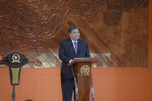 Menteri Koordinator Perekonomian Airlangga Hartarto memberikan welcoming remarks pada delegasi P20 di DPR RI