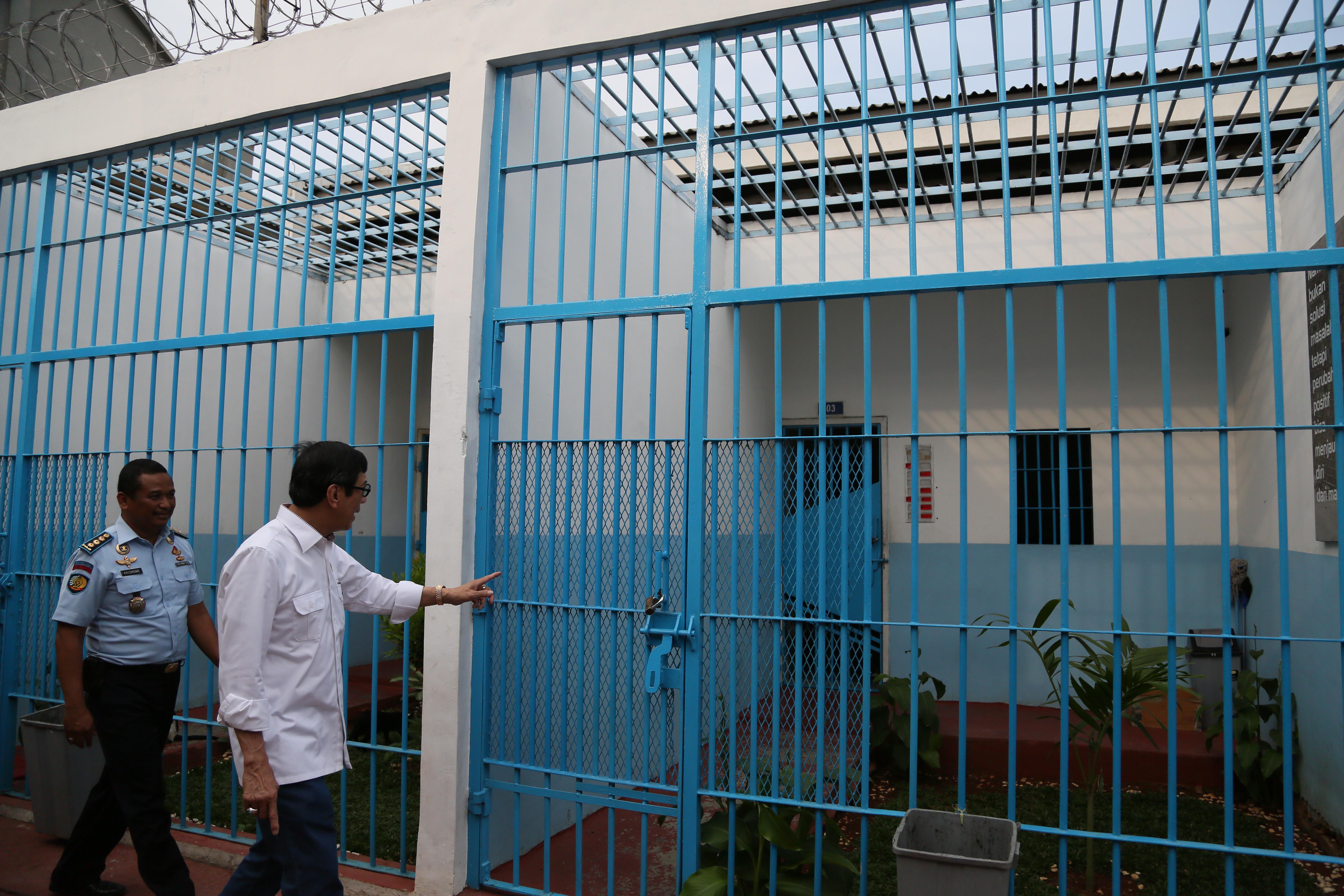 Menkumham Yasonna Hamonangan Laoly saat inpeksi ke Lapas Narkotika Klas IIA Cipinang, Jakarta Timur, beberapa waktu lalu.