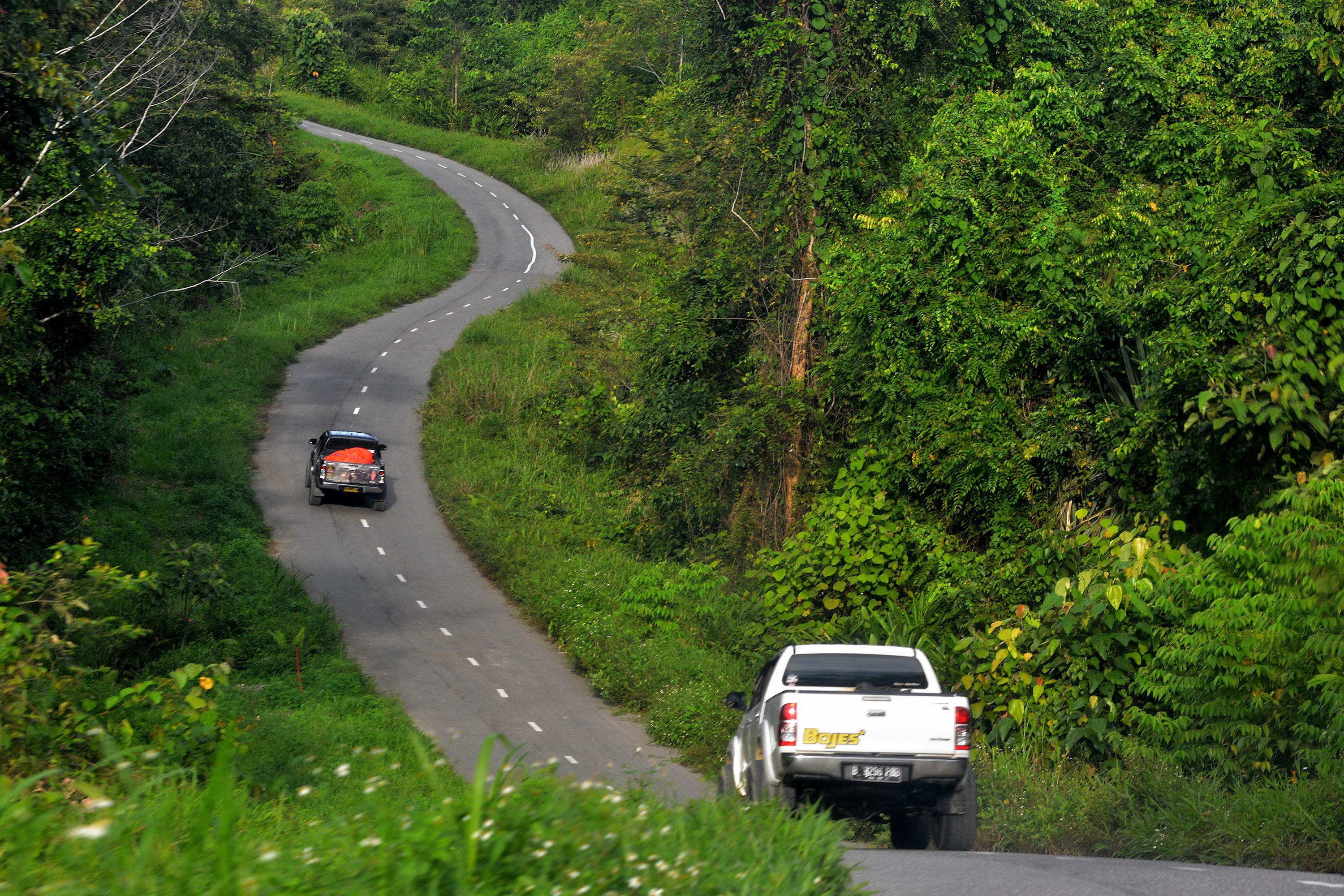 Ruas jalan Trans Papua Barat di Teluk Bintuni-Manokwari.