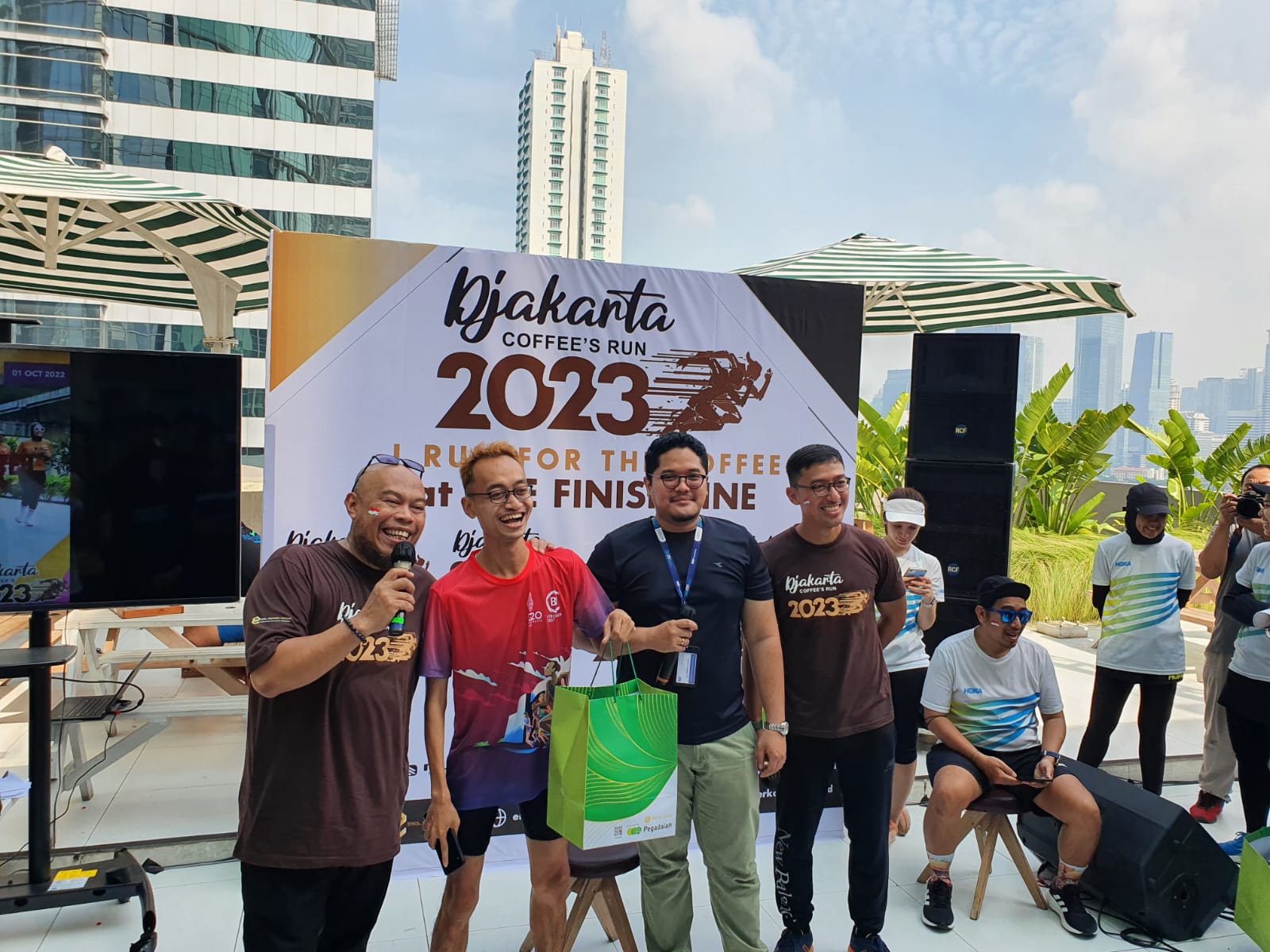 Acara pre event Pegadaian Djakarta Coffee's Run 2023 di Kuningan, Jakarta, Sabtu (1/10) .