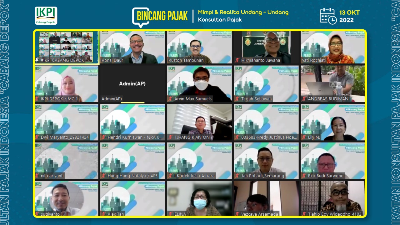  Webinar IKPI Cabang Depok dengan tema 'Mimpi dan Realita UU Konsulatan Pajak', Kamis (13/10/2022).   