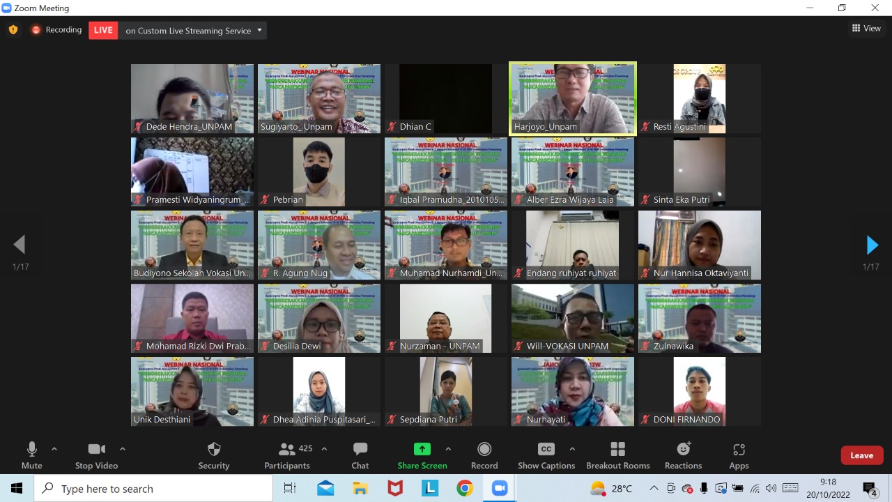 Webinar mengenai Kewirausahaan yang digfelar Unpam