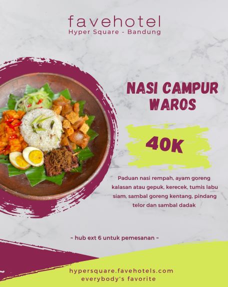 Nasi Campur Waros, menu yang dijual di outlet favehotel Hyper Square, Waros atau Warung Opieun Santai.